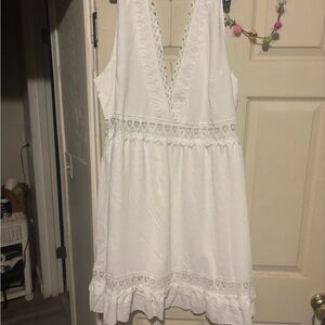 White Sleeveless Dress with Lace Details